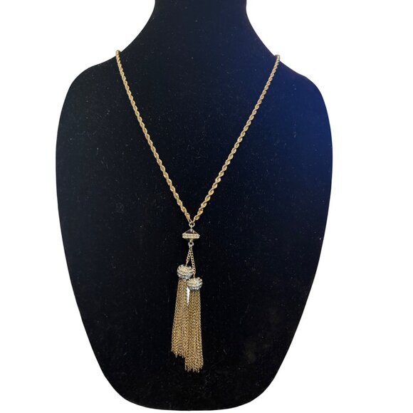 Banana Republic Gold-Tone Tassel Necklace With Rhinestone Accents & Twisted Rope - Picture 1 of 8